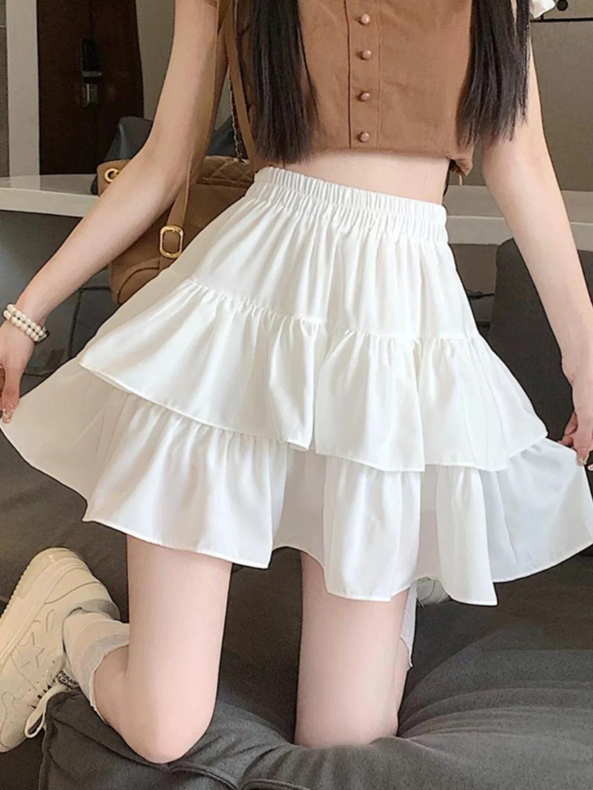 Jupe Courte Évasée Kawaii d'Été, Adorable et Coquette, Taille Haute, Volants, Patchwork, Style Lolit