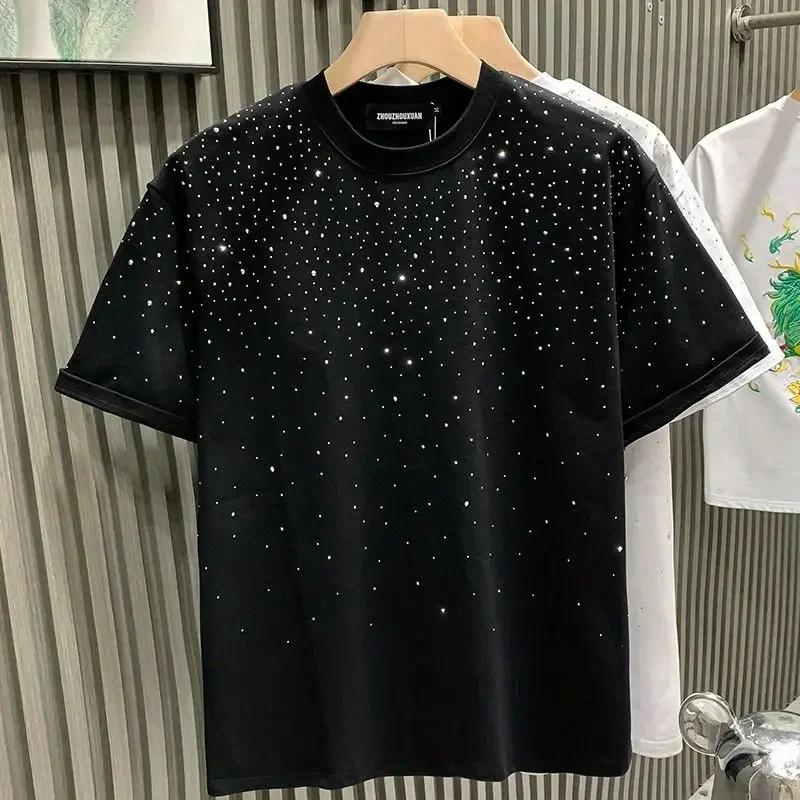Nouveau luxe hommes T-shirt diamant chaud imprimé demi manches mode col rond décontracté été haut de