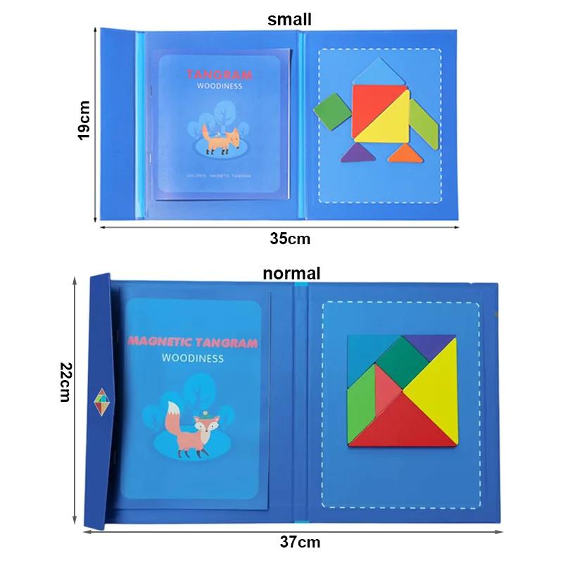 Puzzle en bois Tangram magnétique, livre, jouets éducatifs pour enfants, bébé enfant, Portable, appr