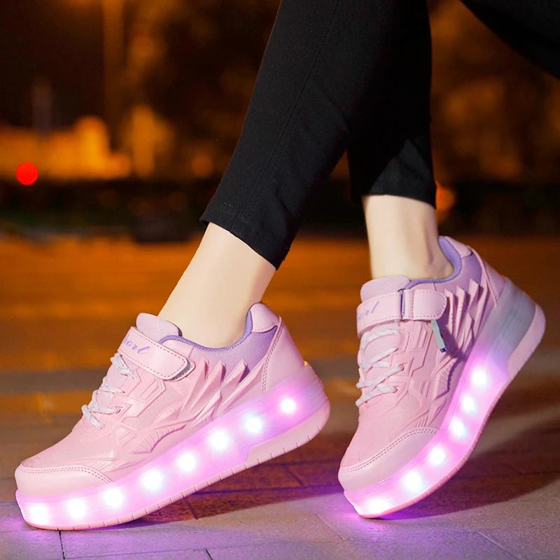 Chaussures de patins à roulettes lumineux LED pour filles – Baskets tendance et respirantes pour enf