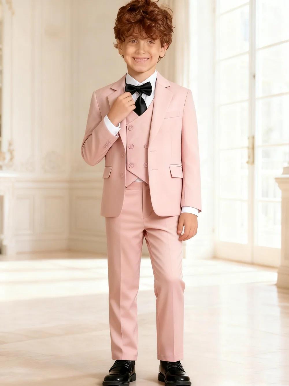 Ensemble de costume rose solide pour enfants, pour fête de mariage, remise de diplôme, Communion, re