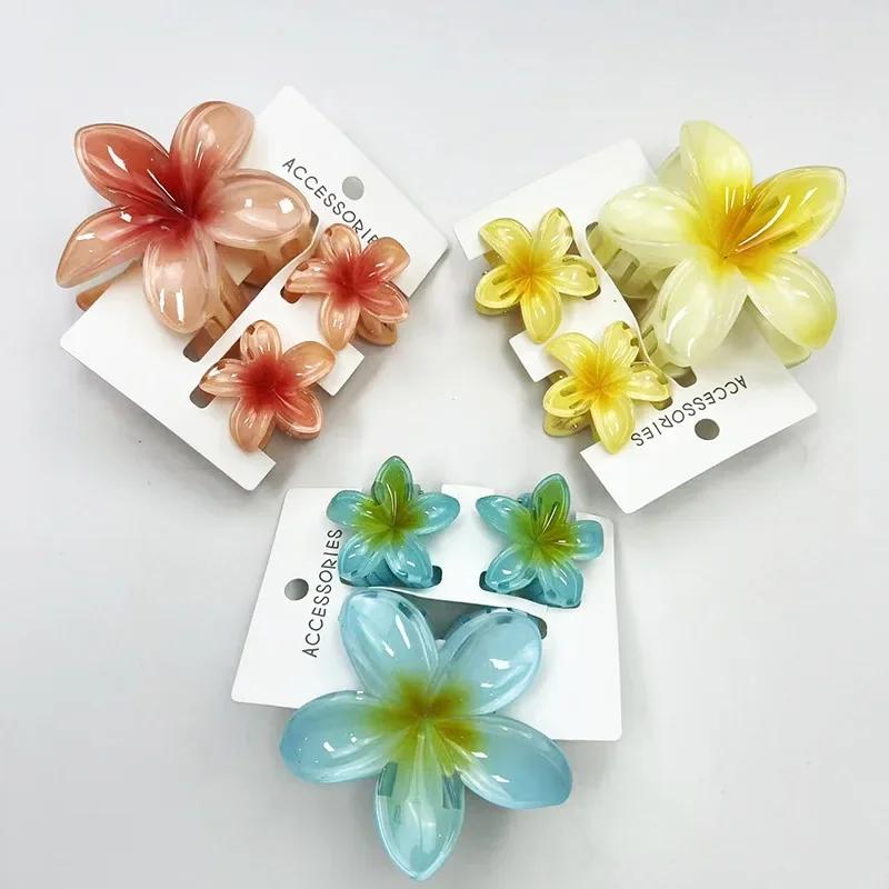 1 grand 2 petits ensembles en forme de fleur douce, griffes de cheveux dégradées colorées, pince Cil