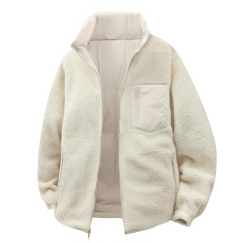 Veste d'extérieur rembourrée en coton et peau d'agneau Double face pour hommes, veste d'hiver rembou