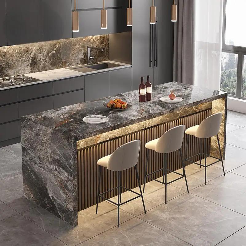 Table de salle à manger îlot en marbre naturel de luxe sur mesure toutes tailles, bar à thé intégré,