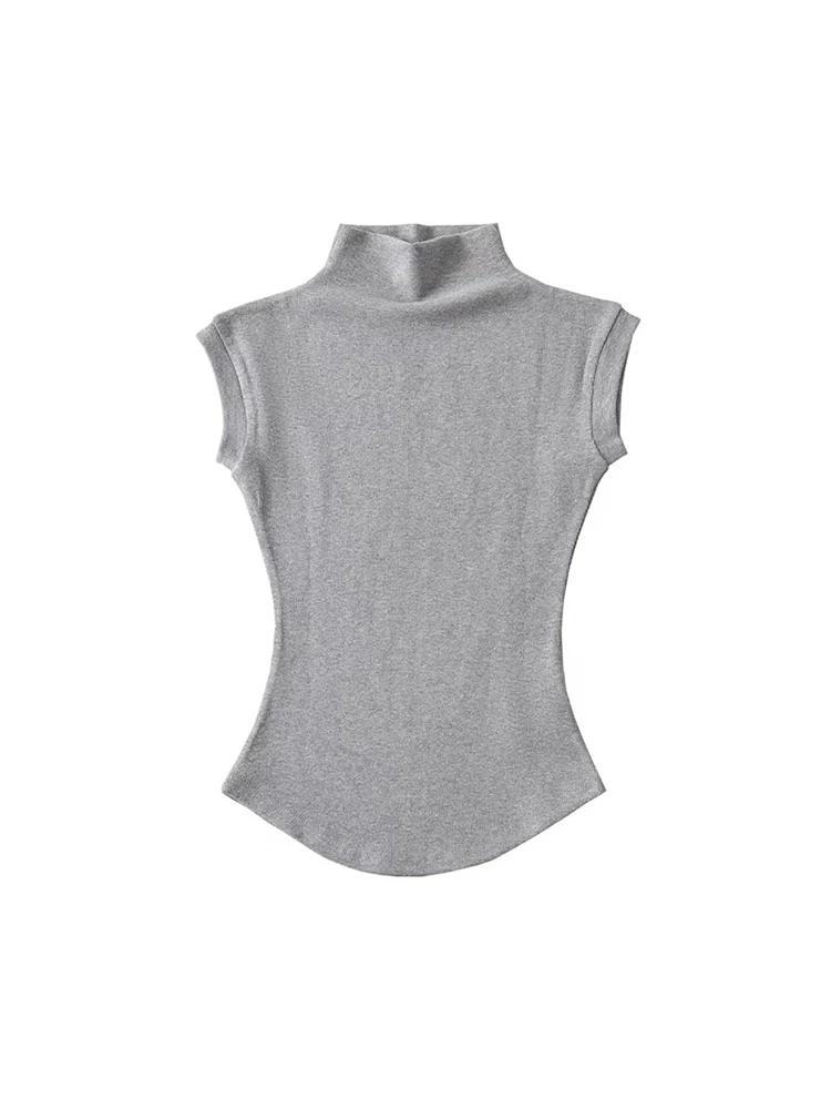 Femmes été Sexy col roulé sans manches T-Shirts hauts solide coupe ajustée pulls t-shirts décontract