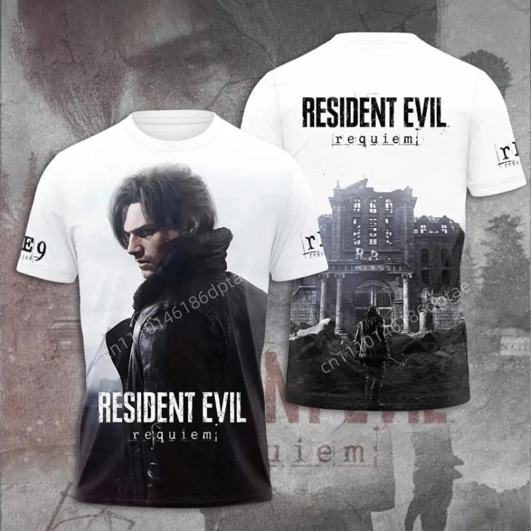 T-shirt imprimé 3D Resident Evil Requiem Leon S. Kennedy pour homme, streetwear décontracté à manche