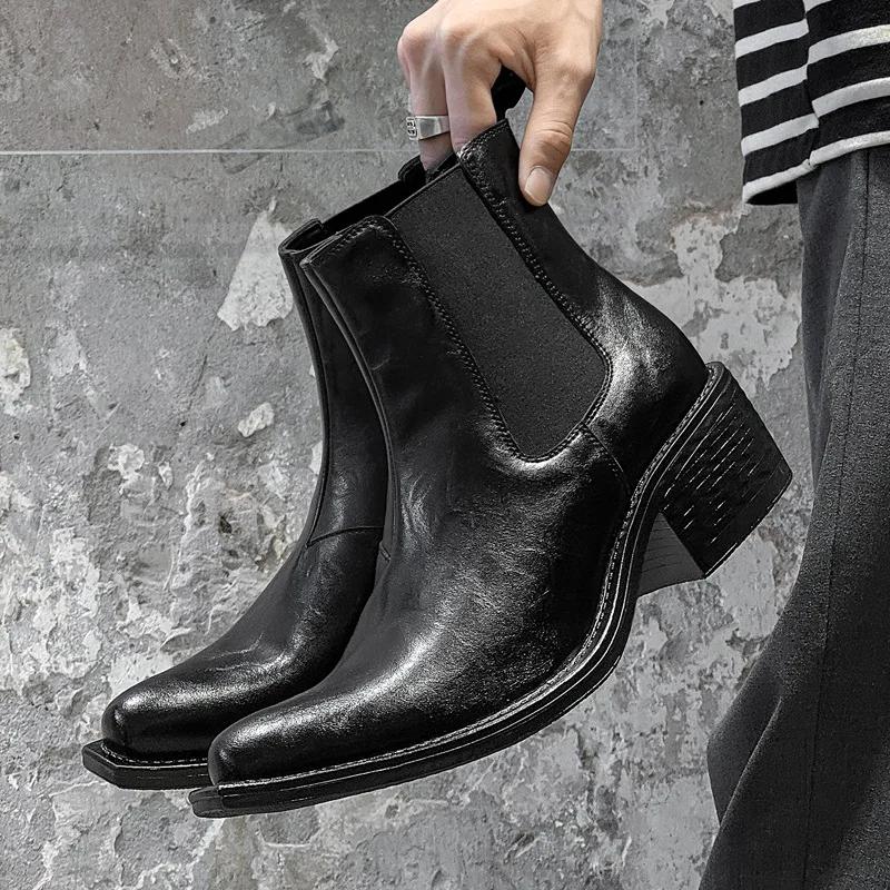 Grande taille hommes mode hip hop rock haute chelsea bottes noir marron bout pointu chaussures cowbo