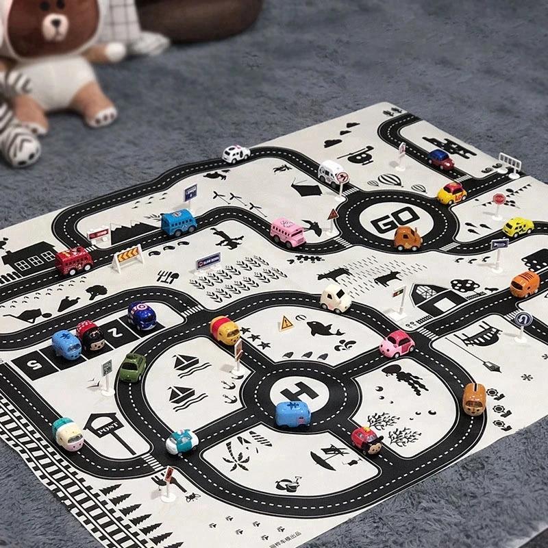 Tapis de carte de route 130x100CM pour enfants, Parking, feuille de route 83x58CM, carte de la circu