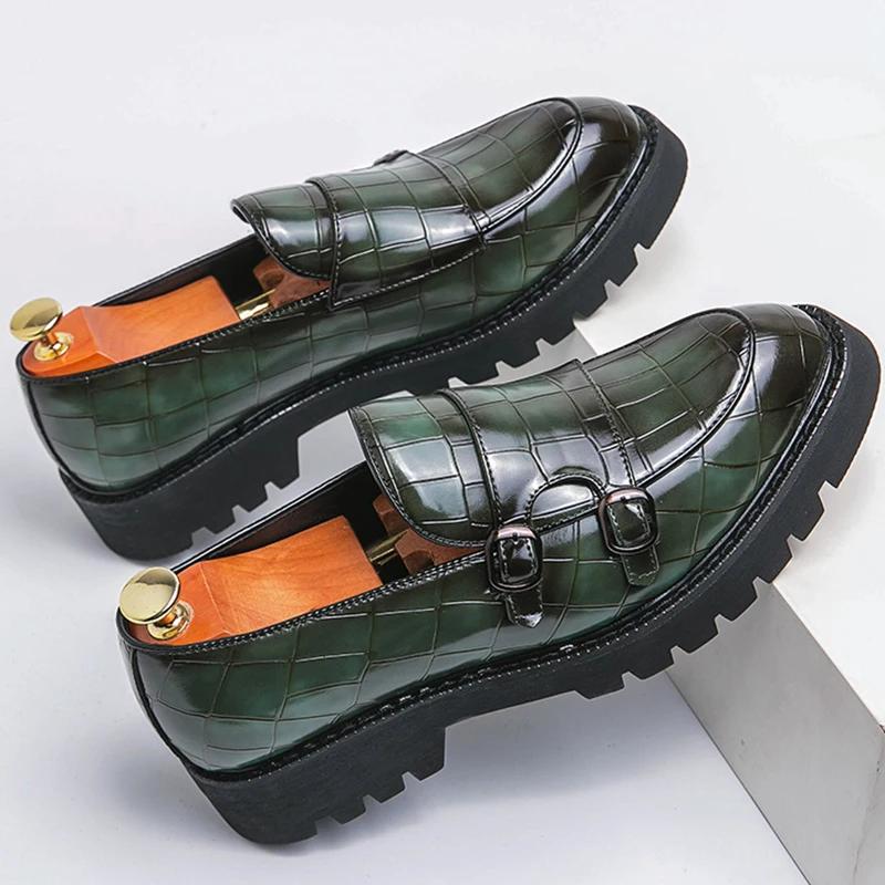 Mocassins à plateforme pour hommes, chaussures classiques décontractées en cuir, robe de mariage, ch
