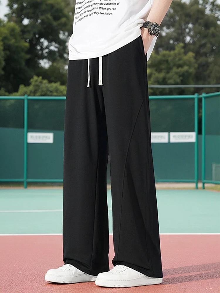 Pantalon de sport d'été pour homme en coton léger, coupe droite, gris, coupe ample, pour jogging, dé