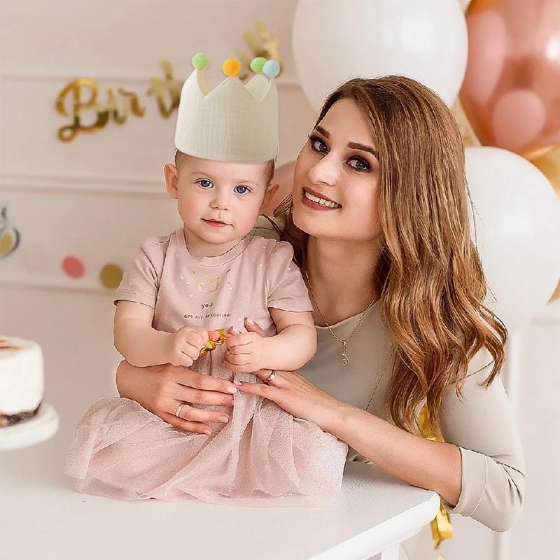 Chapeau couronne de fête d'anniversaire pour bébé de 1 à 9 ans, bandeau boule de laine, accessoires 