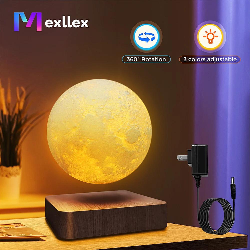 Veilleuse flottante magnétique 3D LED avec base en bois, lampe de table créative, 3 couleurs de temp