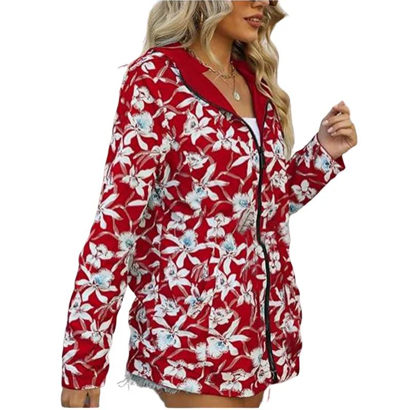 Veste à capuche d'automne pour femmes, manteau décontracté imprimé réversible avec poches, Streetwea