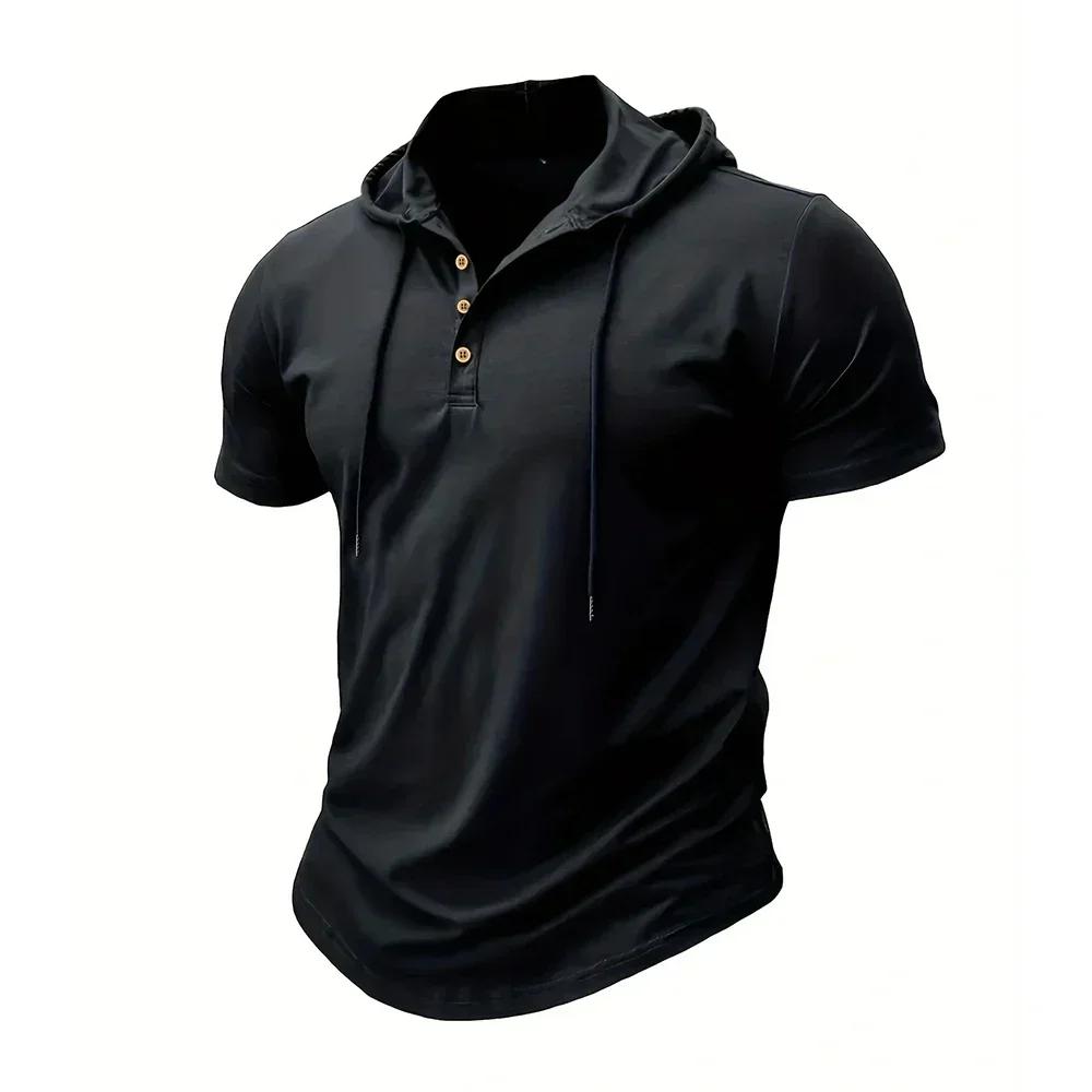 T-shirt à capuche pour hommes, Slim, Fitness, manches courtes, léger, Fitness, respirant, hauts de s