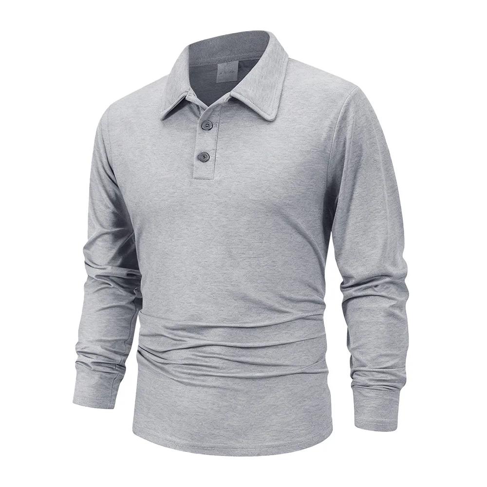 Printemps hommes d'affaires décontracté à manches longues Polo couleur unie à la mode respirant conf