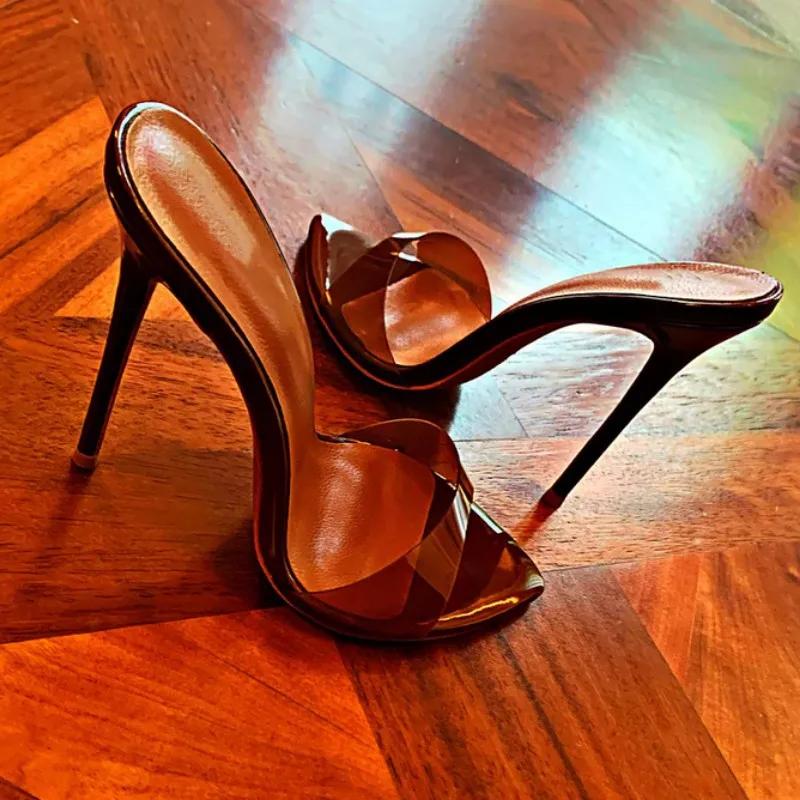 Pantoufles en PVC à Talons Hauts et Pointus pour Femme, Chaussures à Talons Aiguilles, Disponible en