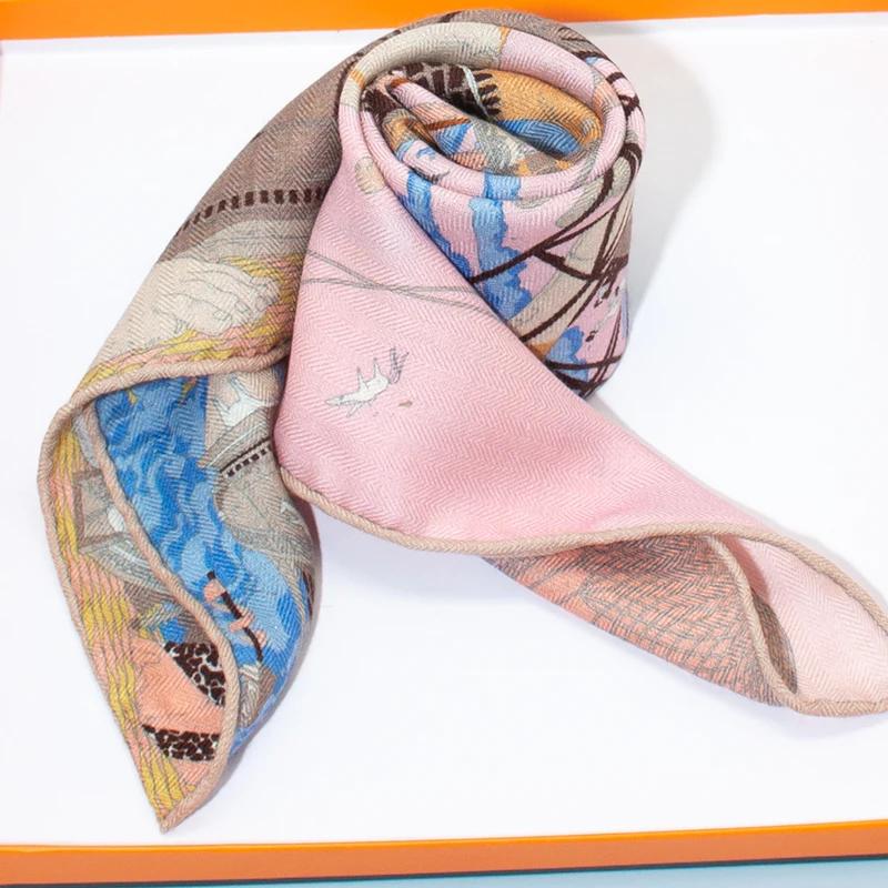 Écharpe pour femme en 30% soie et 70% laine, 65 cm carré, rose, imprimé steampunk, douce, chaude, re