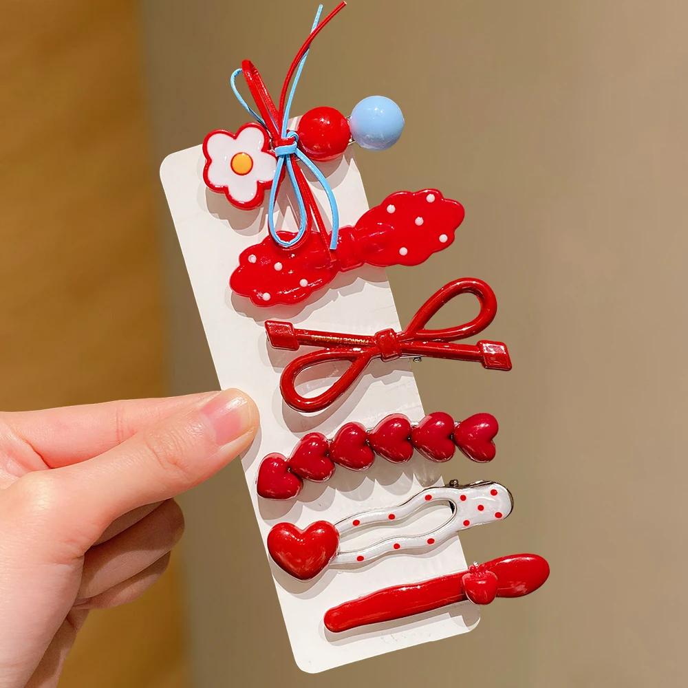 Lot de 6 pinces à cheveux multi-styles : cœur, pois, nœud, toutes occasions, toutes saisons, cadeau 