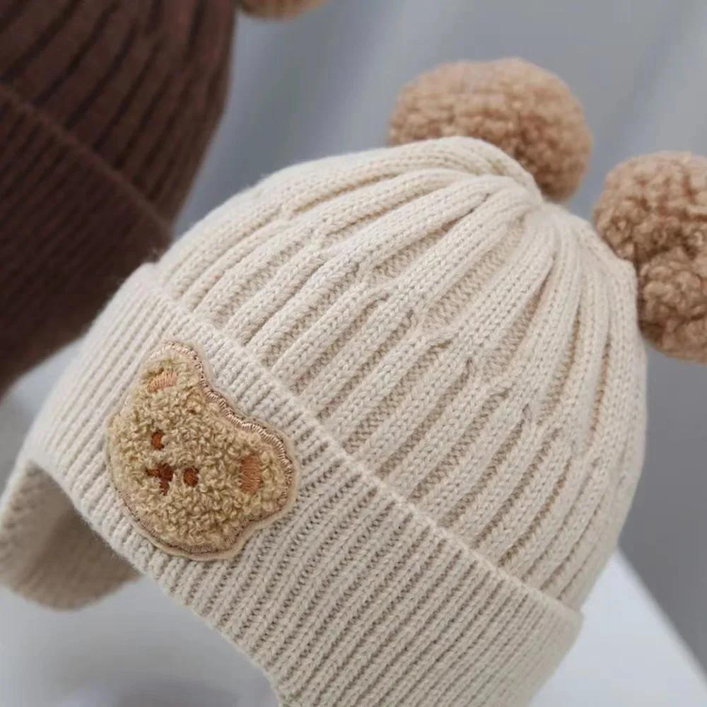 Chapeau en laine pour bébé, ours mignon, protection des oreilles, pour enfants, hiver, épais, chaud,