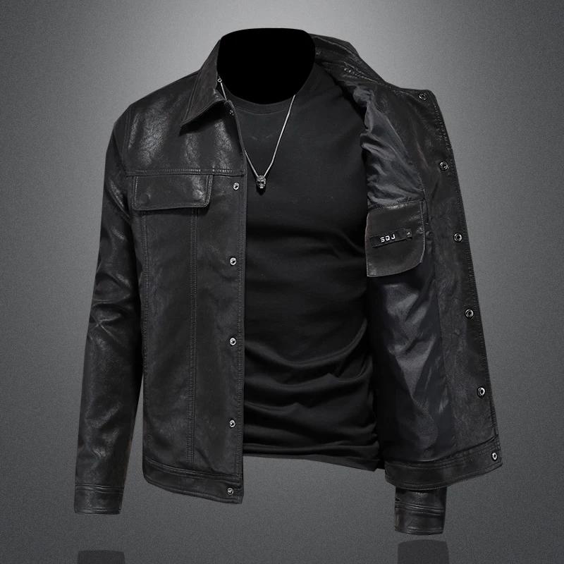 Beau manteau en cuir de moto pour hommes avec document solide Revers Mince mn M-4XL homme 2024 Autom