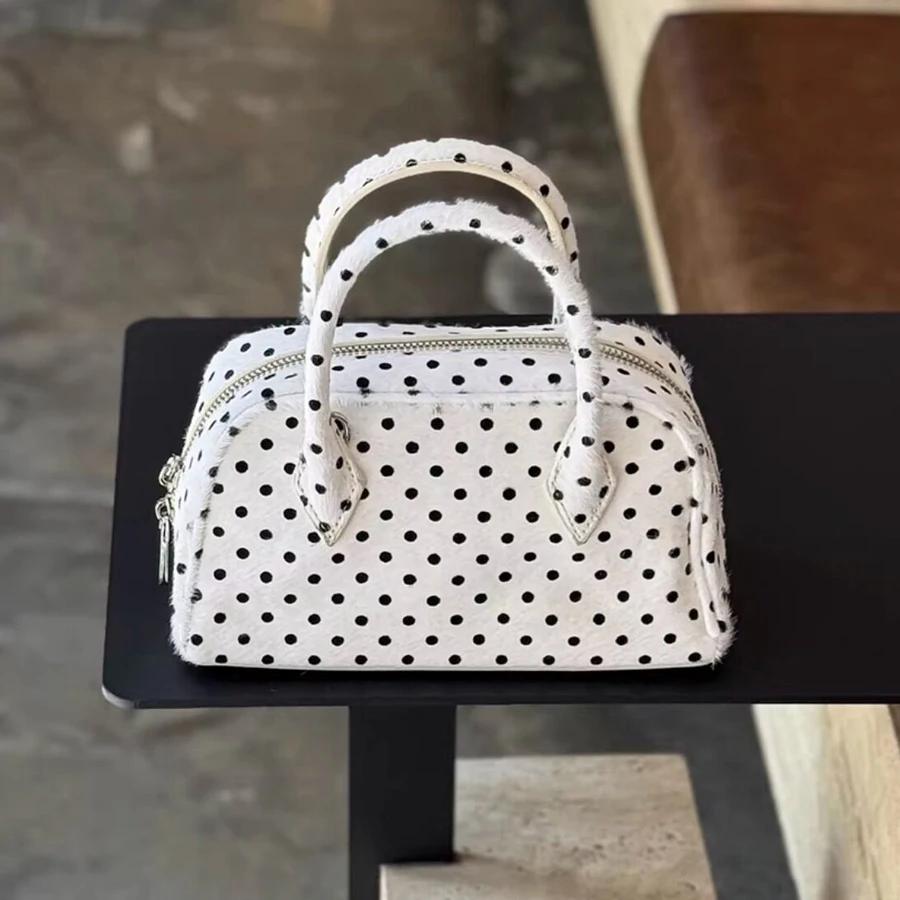 Sacs boston en cuir véritable à pois pour femmes sac à main et bourse de luxe de styliste nouveau à 