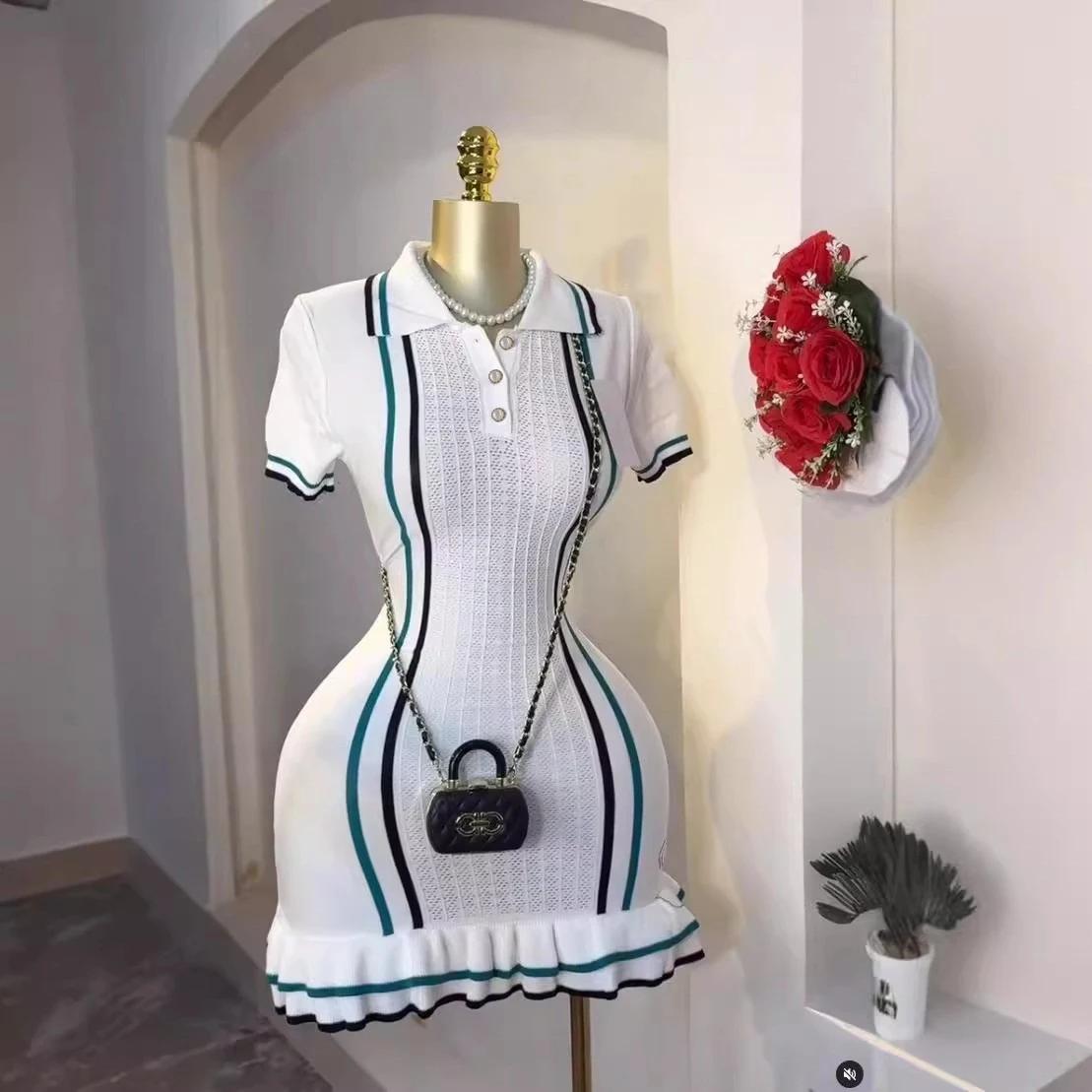 YuooMuoo Chic mode Sexy paquet hanches tricoté Mini robe 2026 été Vintage col rabattu à volants robe