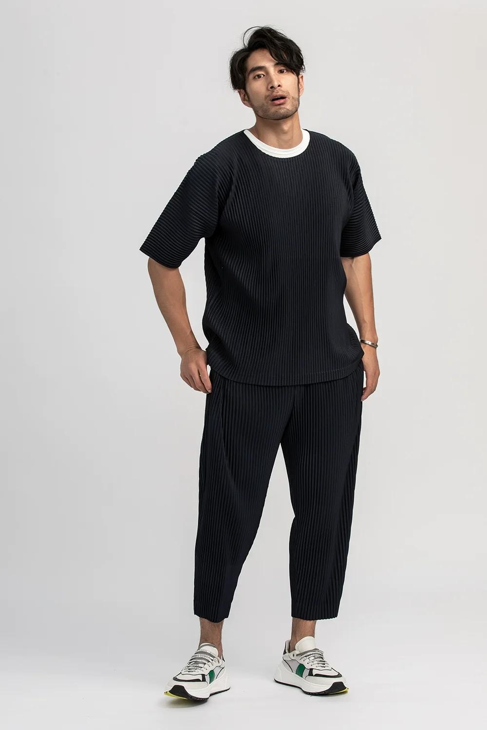 Miyake pantalon plissé solide pantalon conique pantalon crayon quatre saisons bas décontracté japona