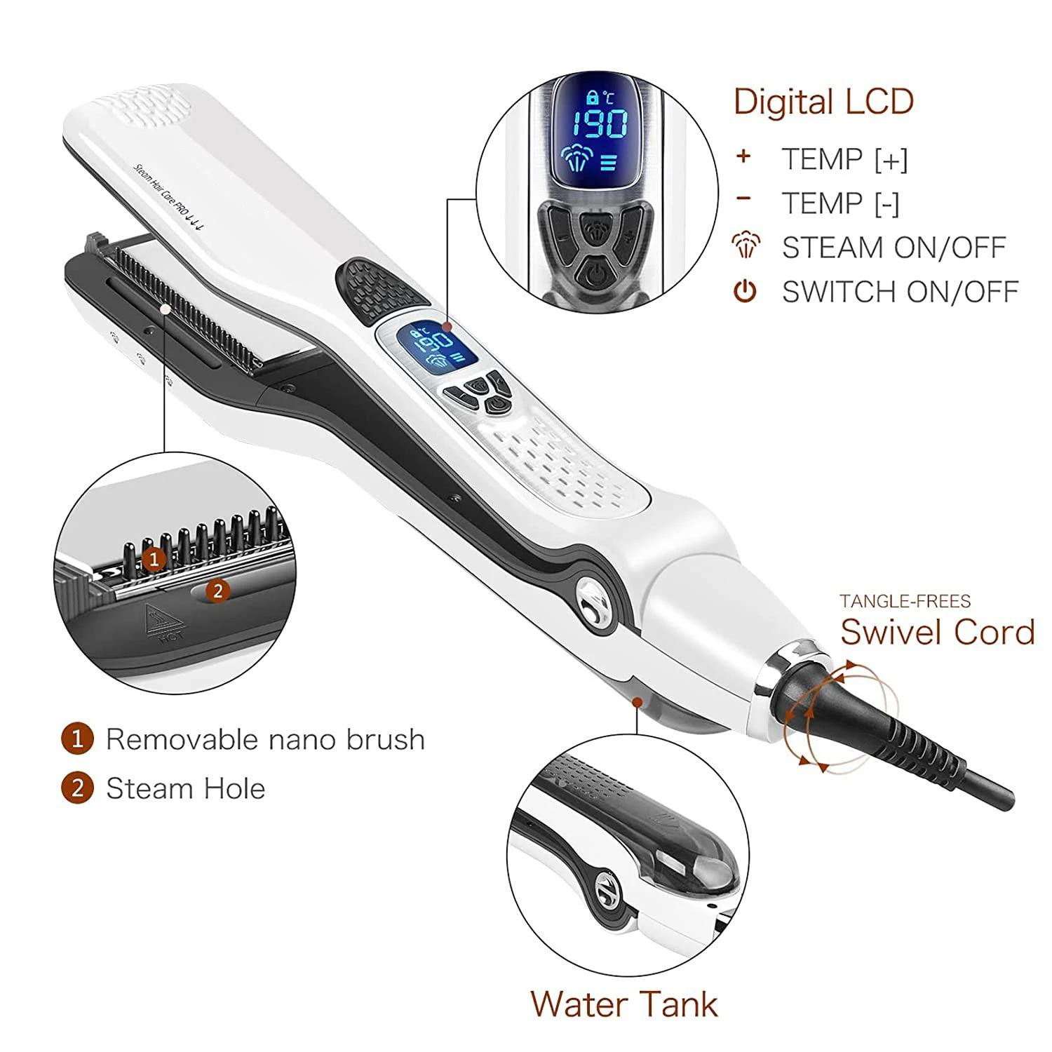 Lisseur électrique à vapeur professionnel en céramique, large fer plat pour friser les cheveux, plaq
