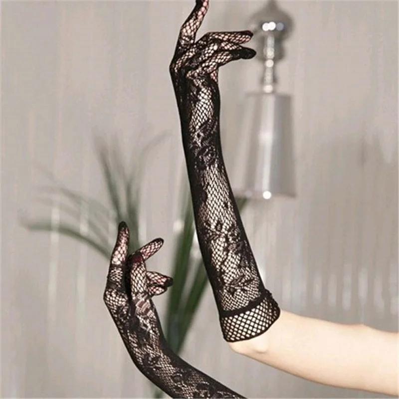 Gants en dentelle à manches longues pour femmes, maille transparente, élastique floral, gants de mar