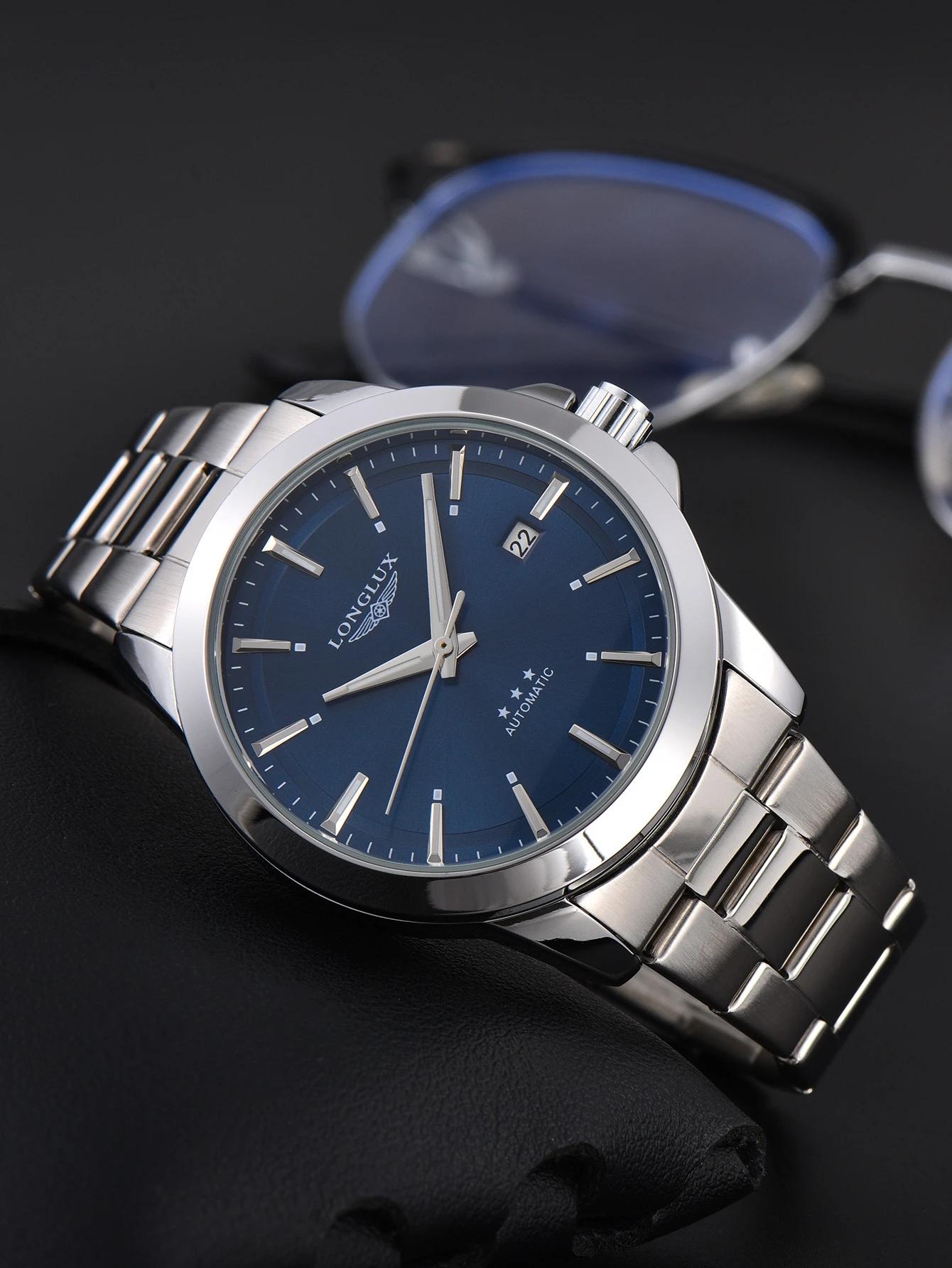Montre automatique pour hommes, date d'affaires, mécanique, étanche, en acier inoxydable, lumineuse,
