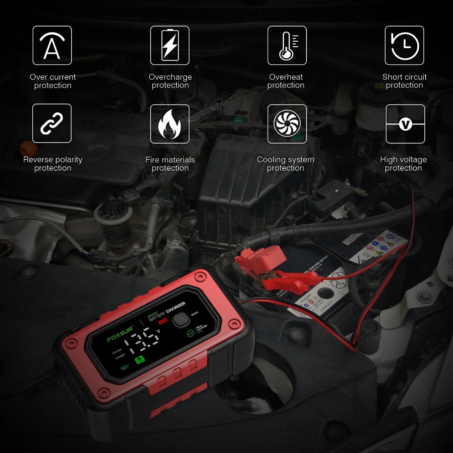 FOXSUR-Chargeur intelligent de batterie de voiture, 12V, 7A, AGM, GEL veFePO4 24.com, déLongues ateu