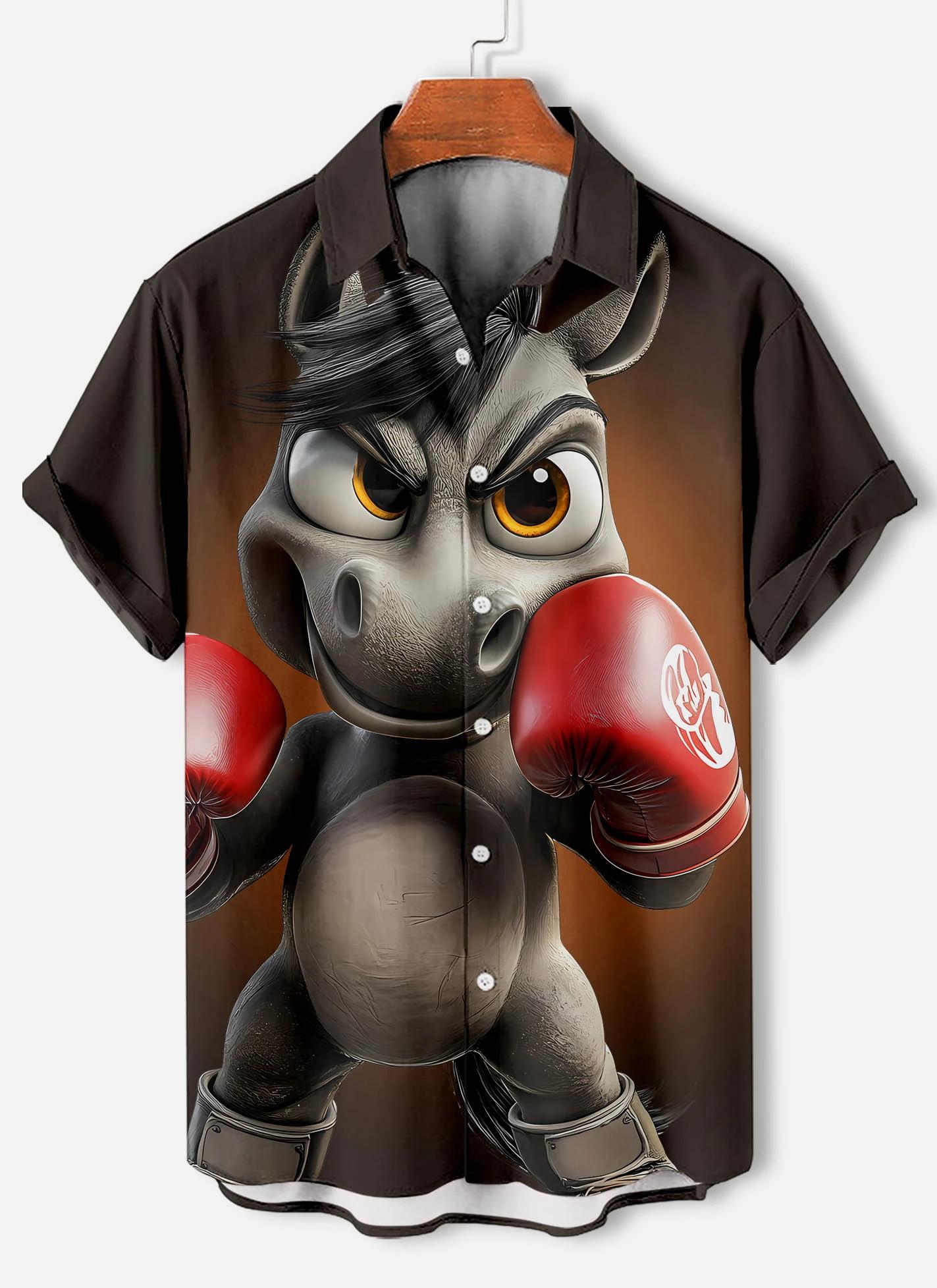 Chemises à manches courtes pour hommes, motif Animal drôle, chemises à revers boutonnées pour l'été,