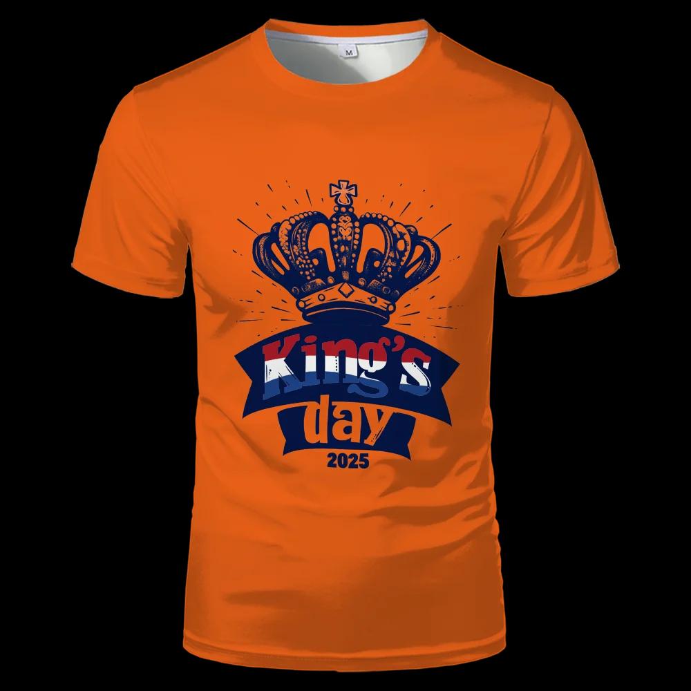 T-shirt à motif de vêtements orange pour la fête du roi néerlandais, avec image du drapeau néerlanda