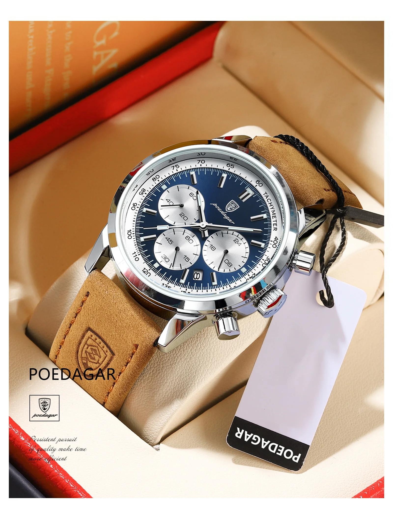 POEDAGAR avancé étanche calendrier veilleuse minuterie montre pour hommes affaires de luxe mode homm