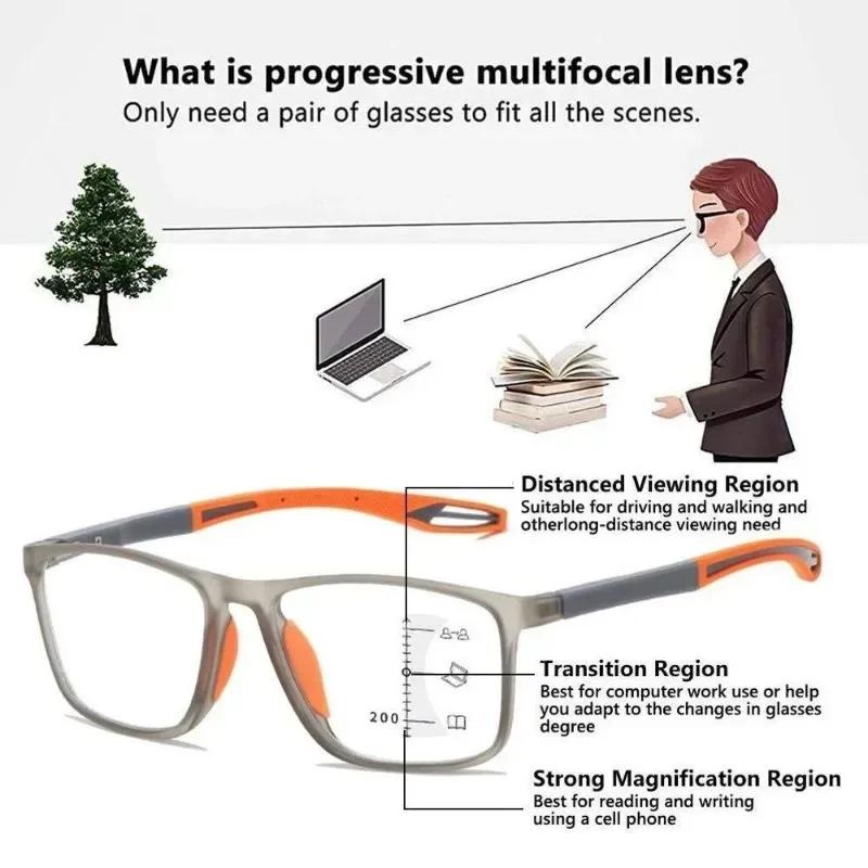 Lunettes de lecture photochromiques multifocales pour hommes, lunettes de loin et de près, monture d