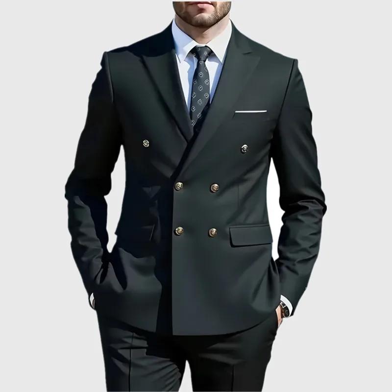 Mode nouveaux hommes loisirs Boutique affaires Banquet couleur unie mariage Double boutonnage Slim F