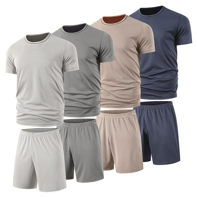 Ensemble d'été 2 pièces en maille multicolore pour hommes, short à manches courtes, T-shirt de sport