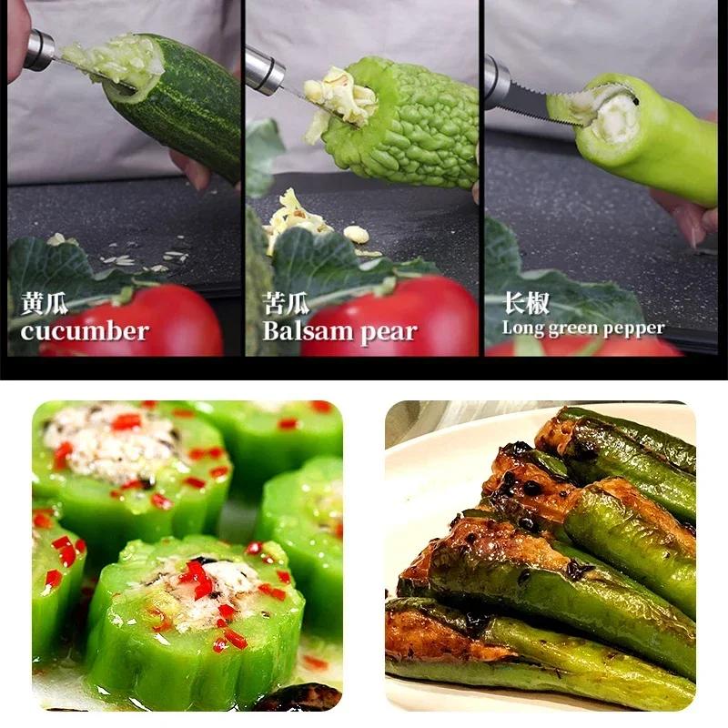 Corer de Chili en acier inoxydable, dissolvant de graines de courge amère, couteau de creusement de 