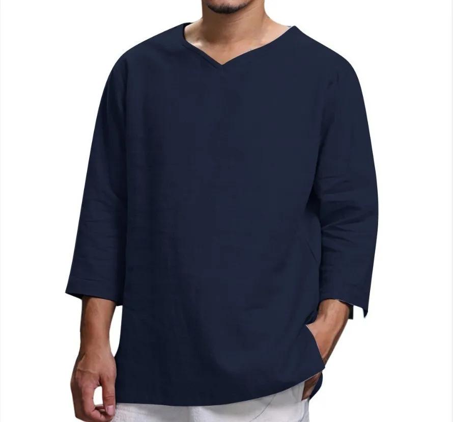 Chemise pull ample à manches 3/4 pour hommes, couleur unie, décontractée, grande taille, nouvelle co