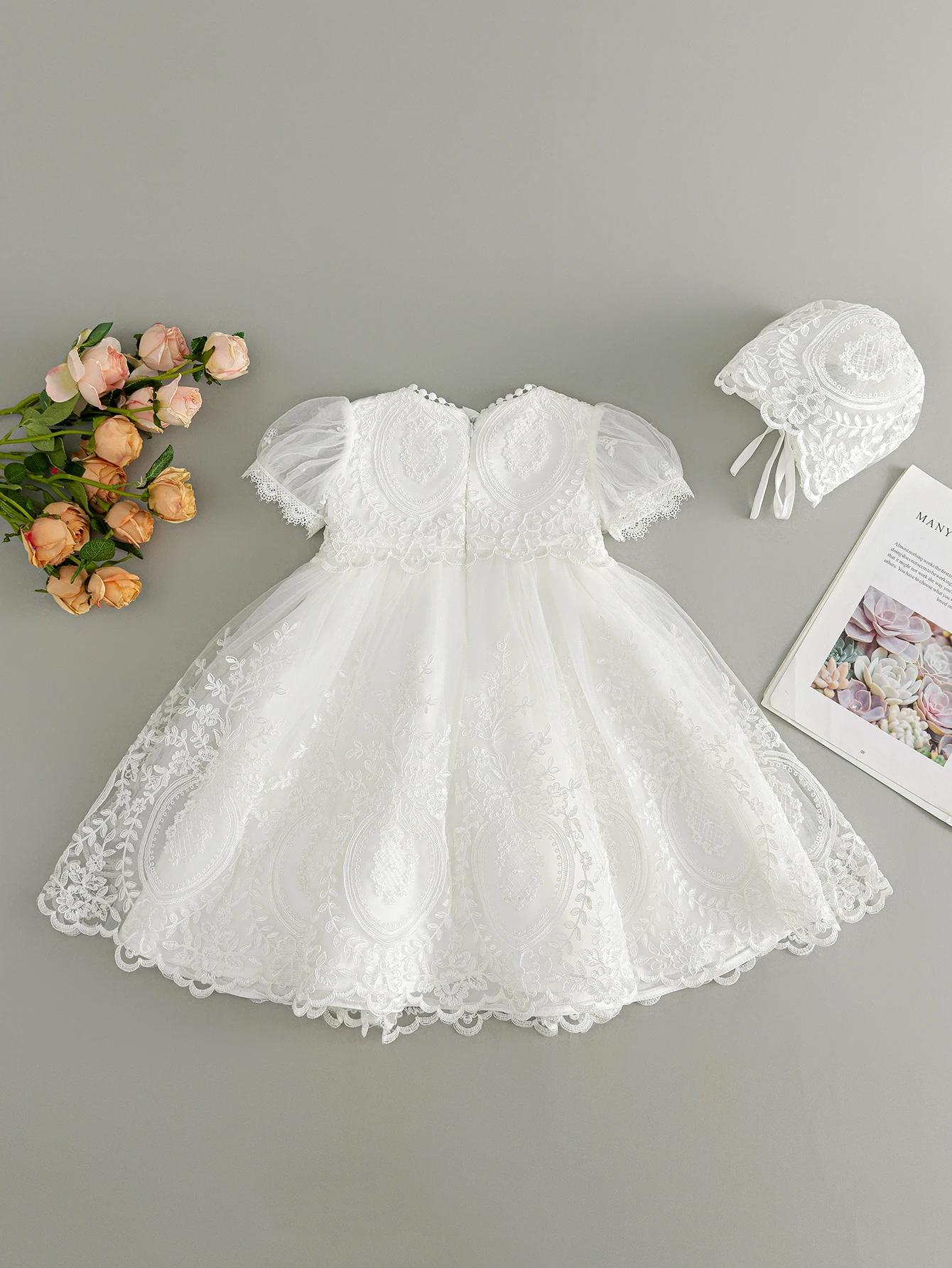 Robe de baptême blanche pour bébé fille, robe brodée haut de gamme, jupe longue en gaze, robe de cér