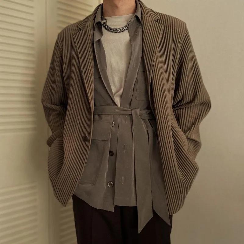 Veste plissée Miyake pour homme, nouvelle collection printemps 2026, manteau à manches longues, col 