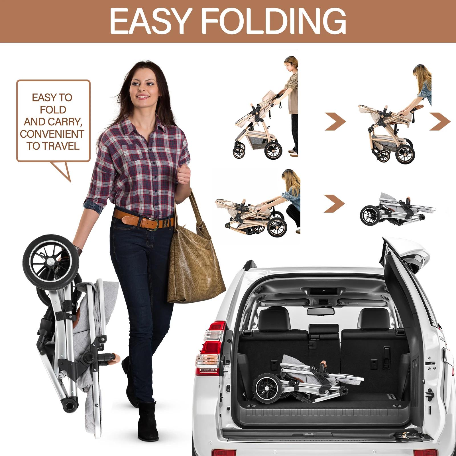 Poussette de luxe 3 en 1 pour bébé, portable, pliable, avec cadre en aluminium, pour nouveau-né et n
