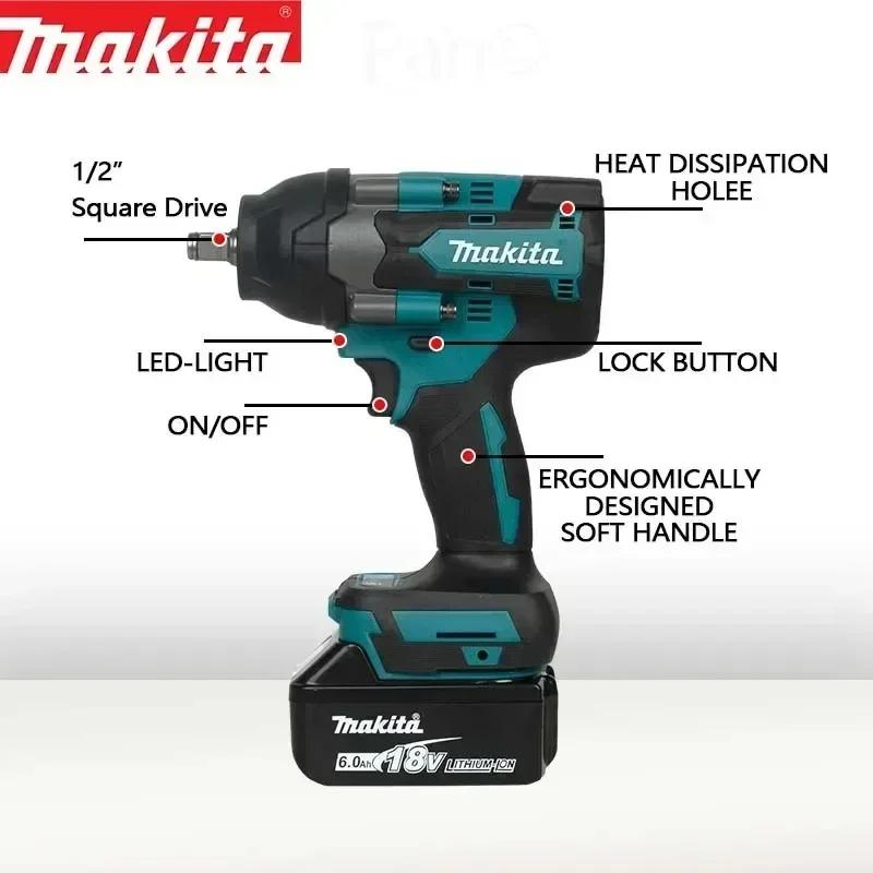Clé à chocs électrique sans fil Makita Brushless DTW700 1/2 pouce 18V compatible avec les batteries,