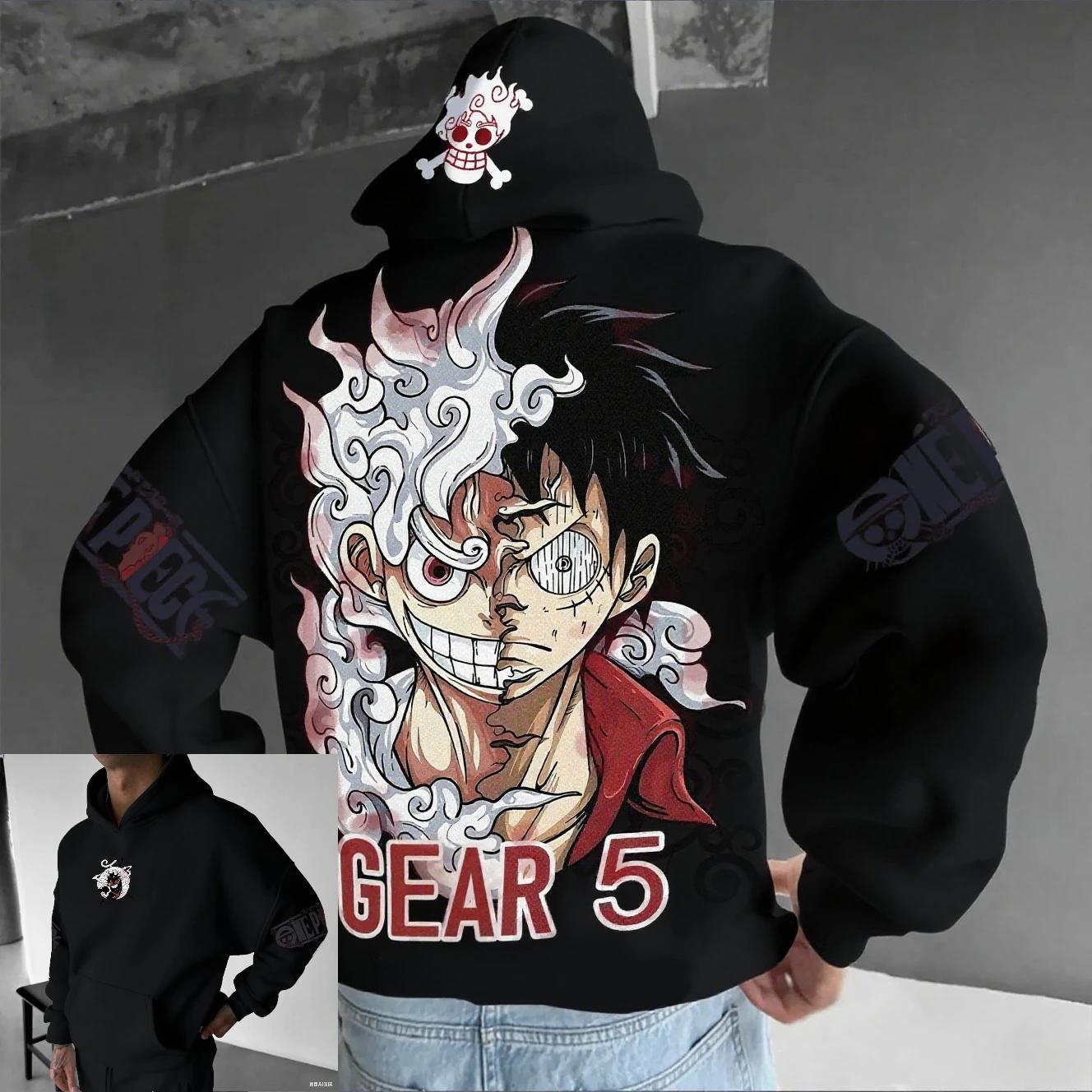 Sweat-shirt à capuche Anime pour hommes et femmes, One Piece Luffy Gear 5 Nika, streetwear décontrac