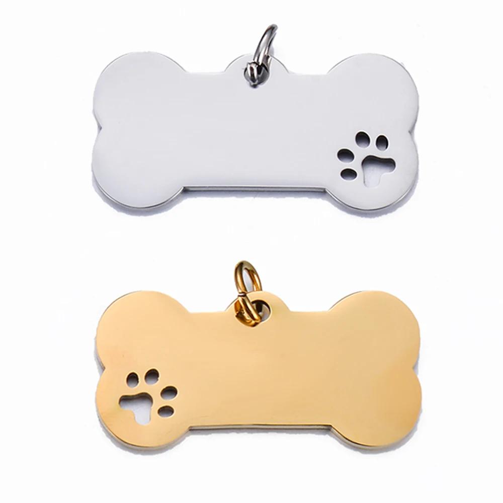 Étiquette militaire en acier inoxydable pour chien de compagnie, pendentif patte de chien creuse, br