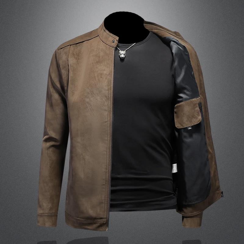 2025 nouvelle veste en cuir coupe ajustée de haute qualité, veste en cuir de moto à col montant déco