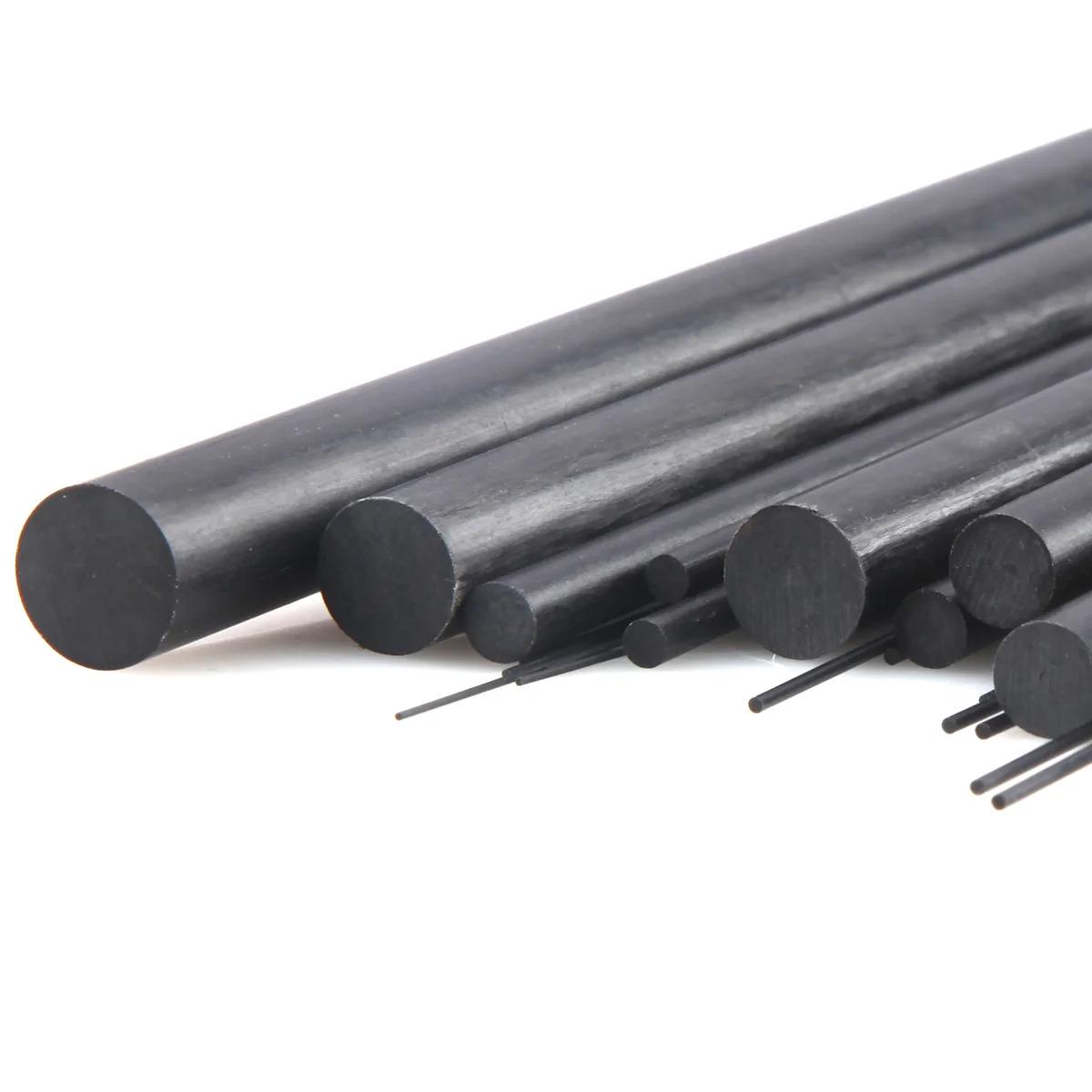 Tiges solides en Fiber de carbone, diamètre 0.5mm ~ 12mm, arbre cylindrique en carbone pour modèles 
