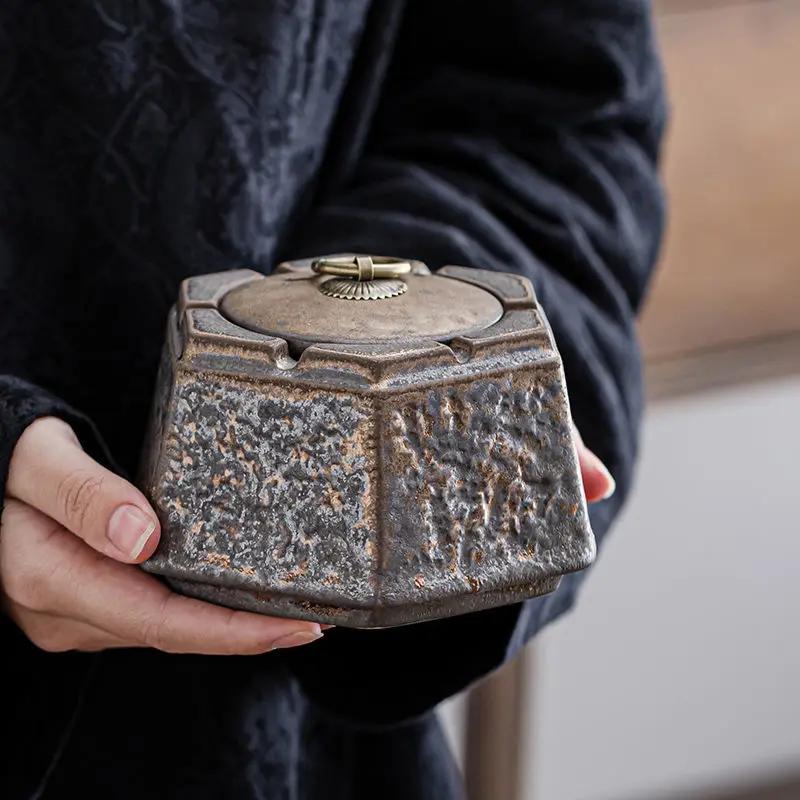 Cendrier en céramique rouillée de style japonais, ancien cendrier de puits, tasse à fumée, décoratio