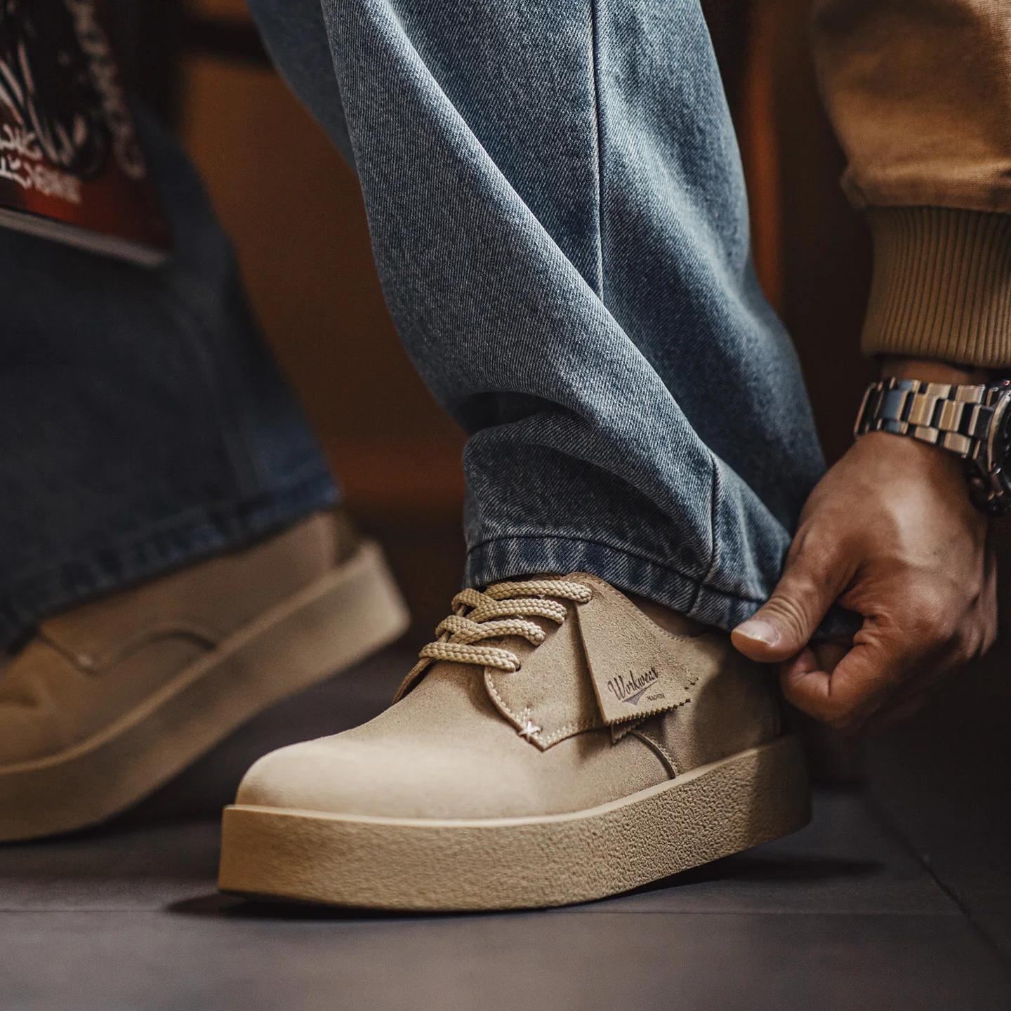 Chaussures Derby rétro pour homme Maden, à semelle épaisse, en daim kaki, bottes basses de désert, l