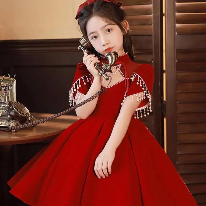 Robe élégante pour fille 2026 Nouvelle collection Rouge Princesse Tenue d'été pour anniversaire de t